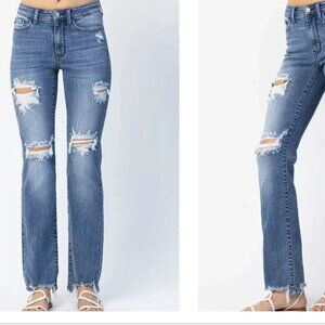 Judy Blue Rebel Stone Destroyed Mid Rise Straight leg Jeans